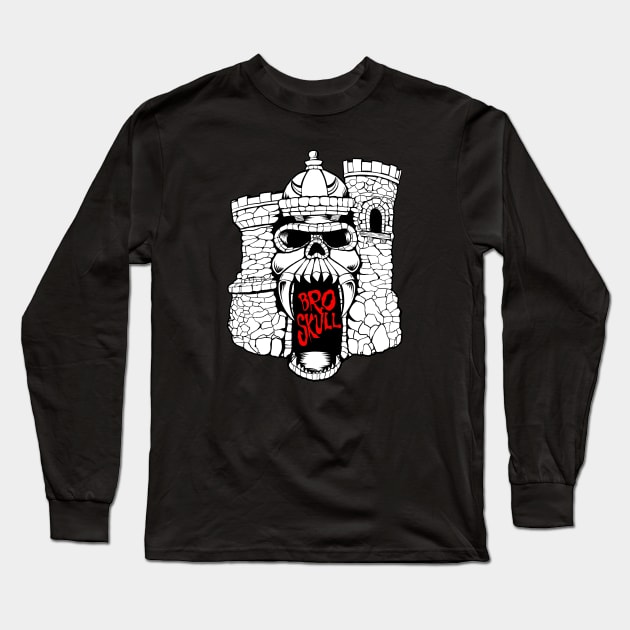 Broskull Logo V.2  White Castle with Red Letters Long Sleeve T-Shirt by CastleBroskull